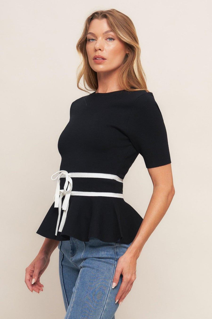 SUNLIT GROVE BLACK SWEATER KNIT TOP - Glamourous Grace
