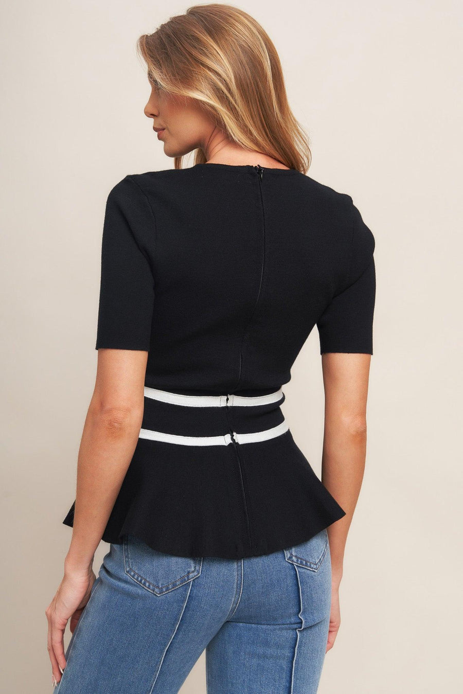 SUNLIT GROVE BLACK SWEATER KNIT TOP - Glamourous Grace