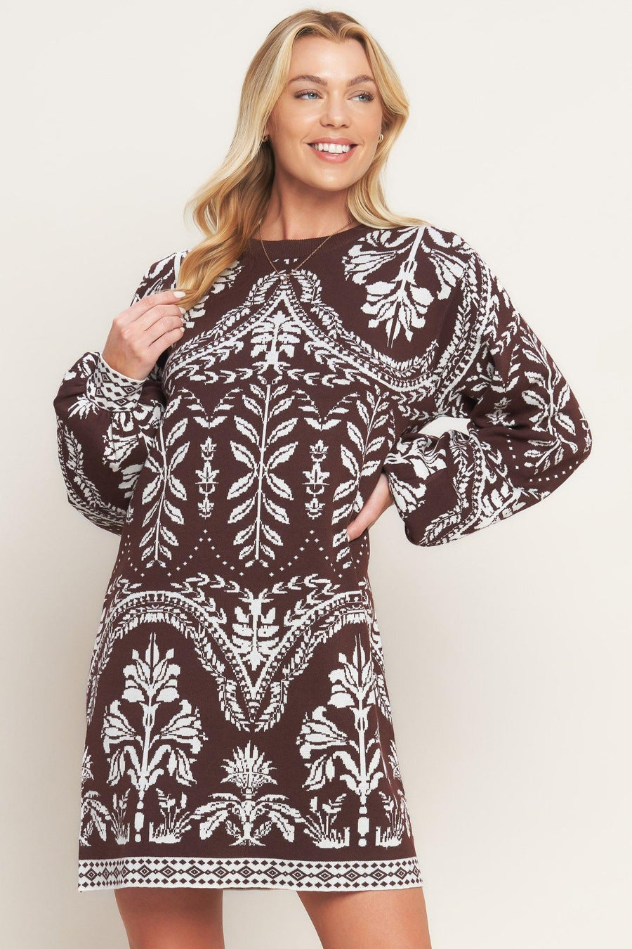 TERRA TAPESTRY SWEATER KNIT MINI DRESS - Glamourous Grace