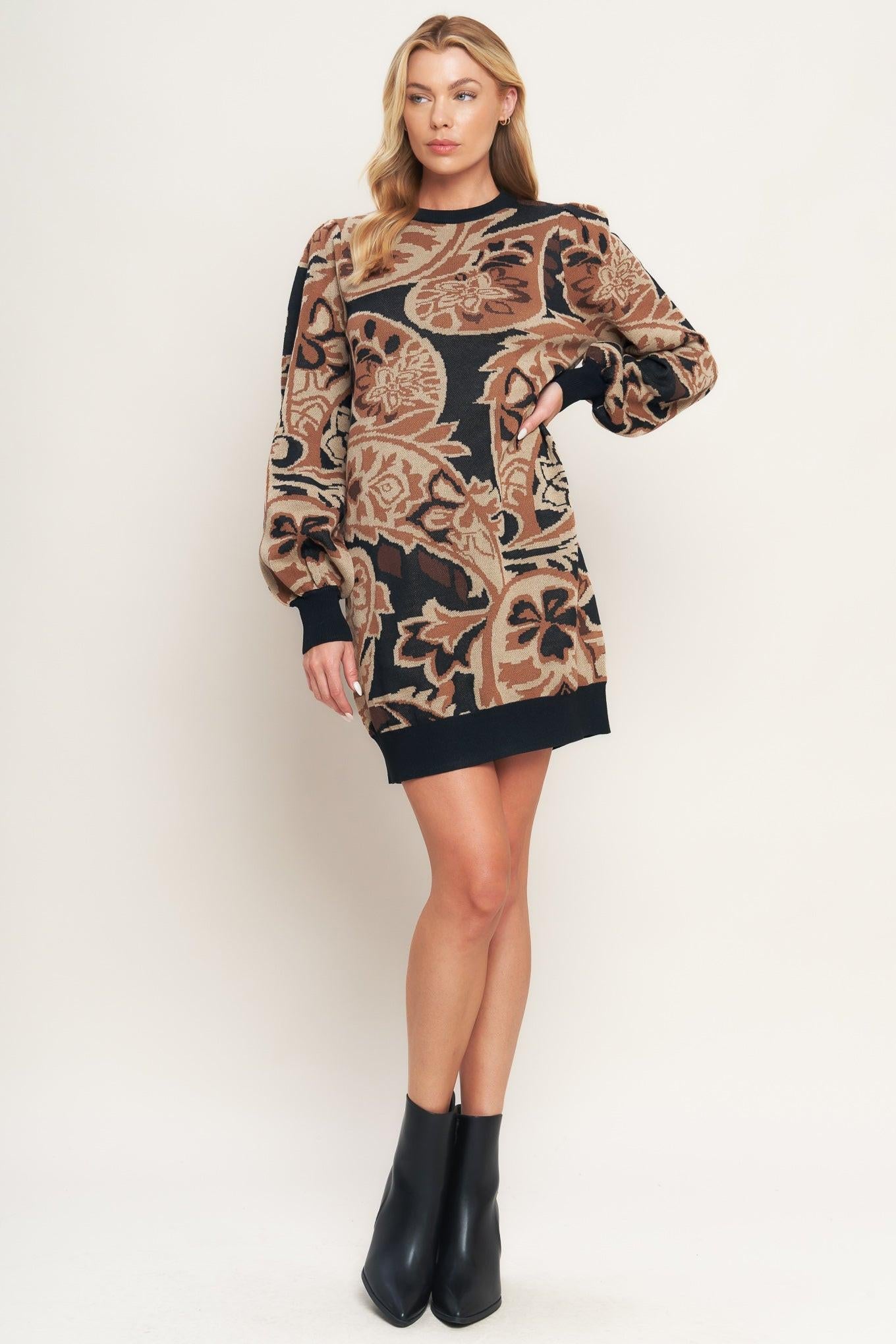 BAROQUE HAVANA SWEATER KNIT MINI DRESS - Glamourous Grace