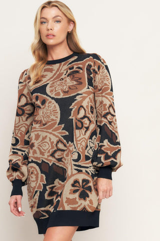 BAROQUE HAVANA SWEATER KNIT MINI DRESS - Glamourous Grace