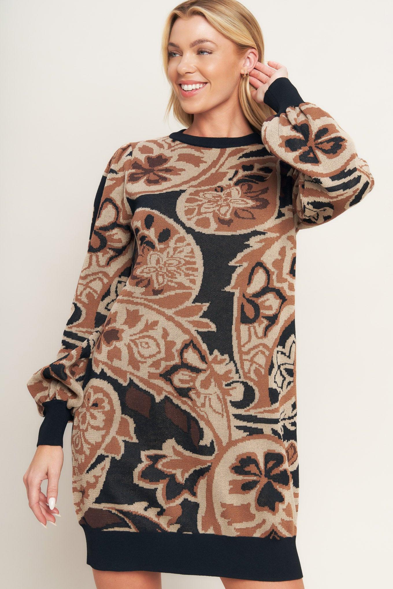 BAROQUE HAVANA SWEATER KNIT MINI DRESS - Glamourous Grace