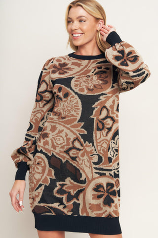 BAROQUE HAVANA SWEATER KNIT MINI DRESS - Glamourous Grace