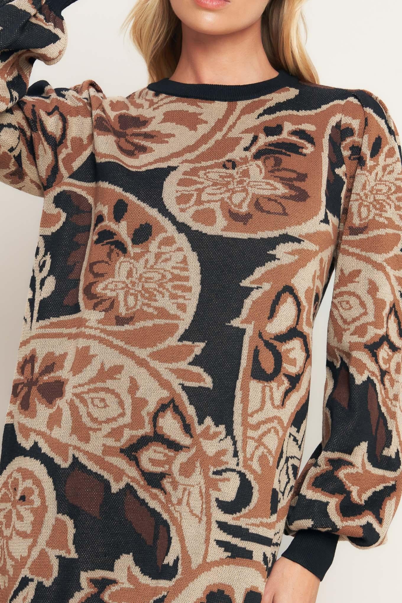 BAROQUE HAVANA SWEATER KNIT MINI DRESS - Glamourous Grace