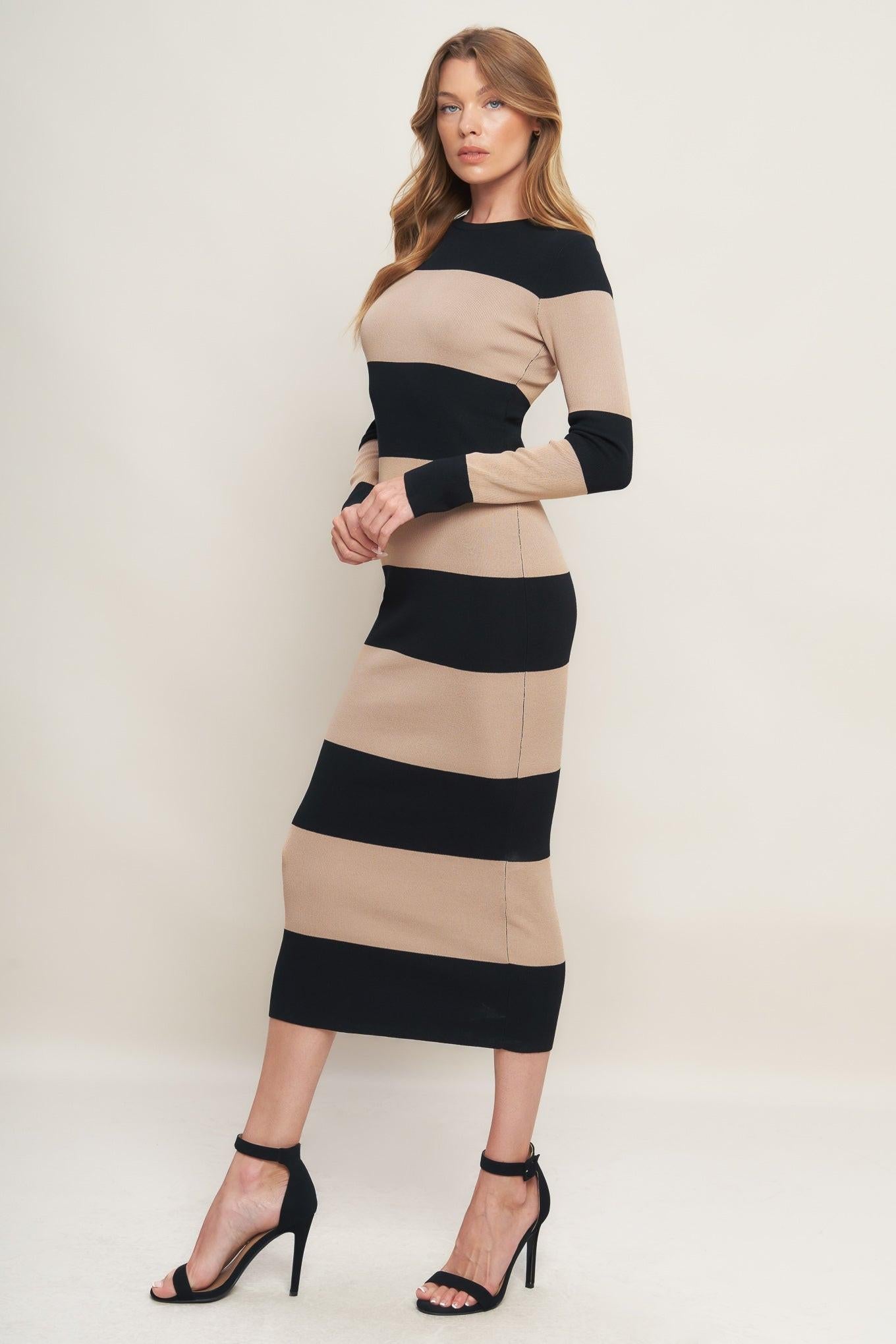 MODERN ATTITUDE STRIIP SWEATER MIDI DRESS - Glamourous Grace