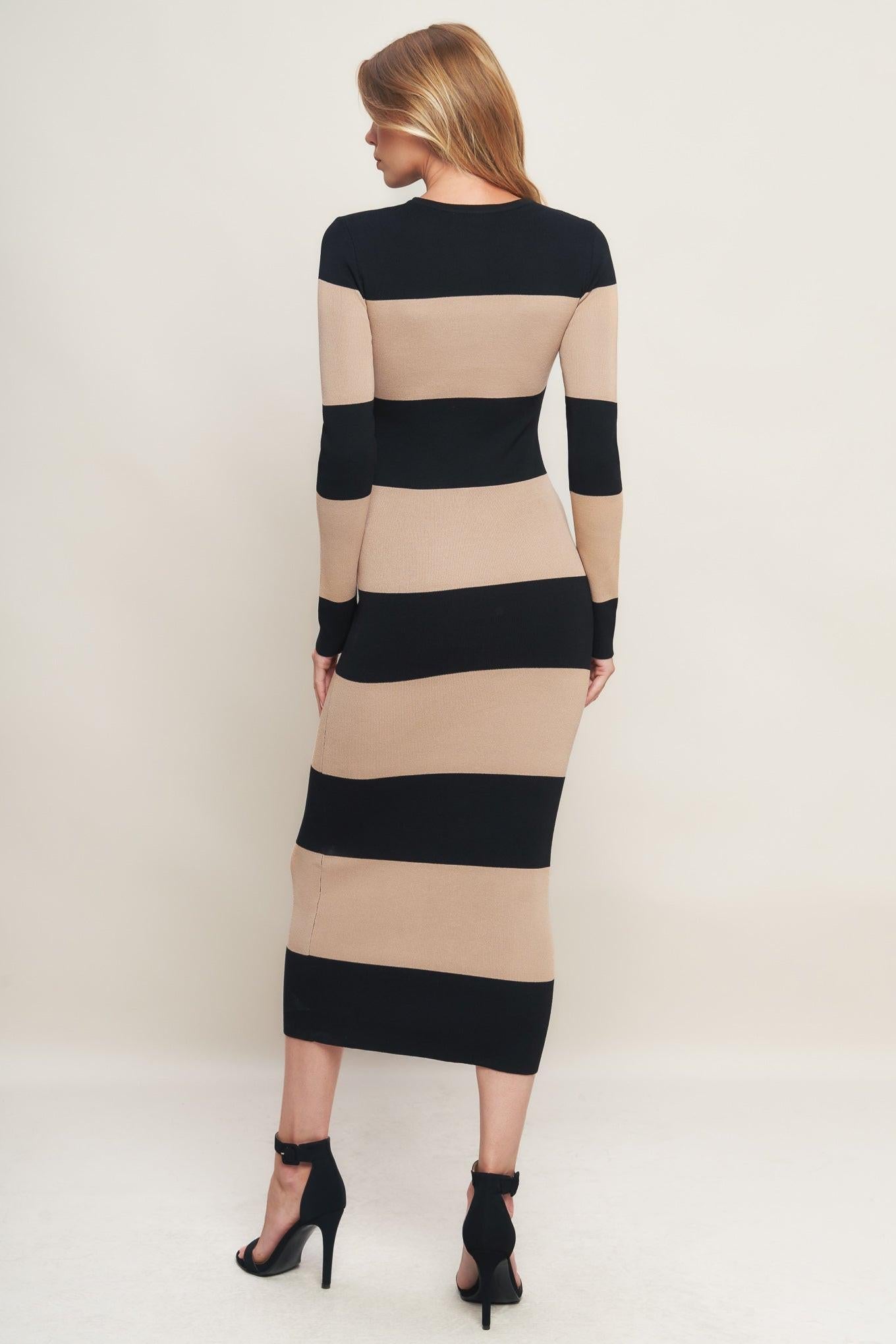 MODERN ATTITUDE STRIIP SWEATER MIDI DRESS - Glamourous Grace