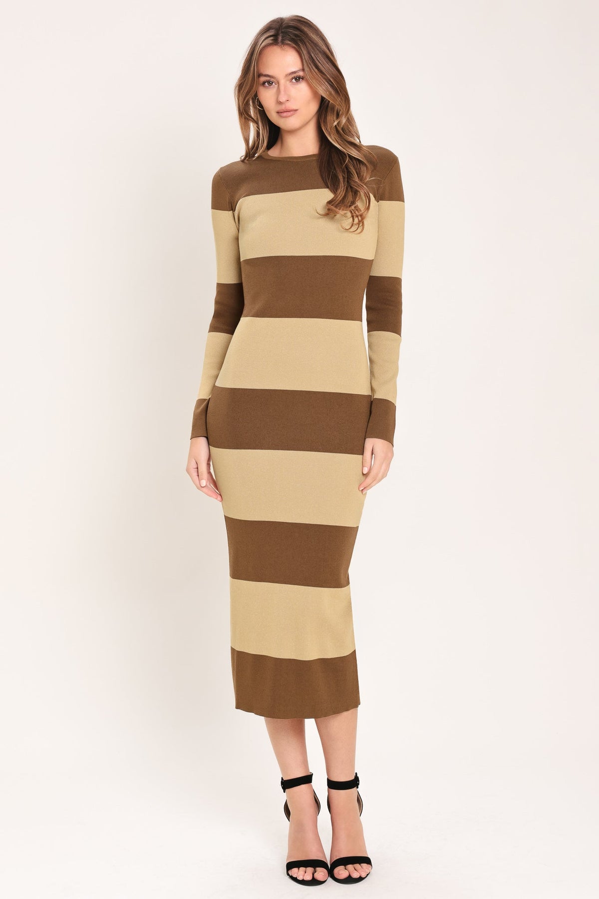 ESPRESSO & CREAM SWEATER KNIT MIDI DRESS - Glamourous Grace