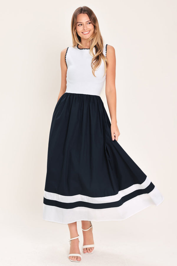 EVERYDAY ELEGANCE WOVEN COMBINATION MIDI DRESS - Glamourous Grace