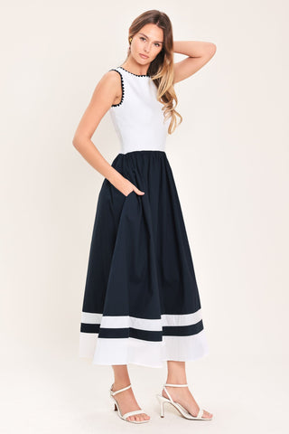 EVERYDAY ELEGANCE WOVEN COMBINATION MIDI DRESS - Glamourous Grace