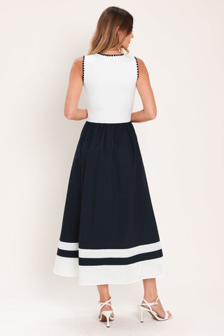 EVERYDAY ELEGANCE WOVEN COMBINATION MIDI DRESS - Glamourous Grace