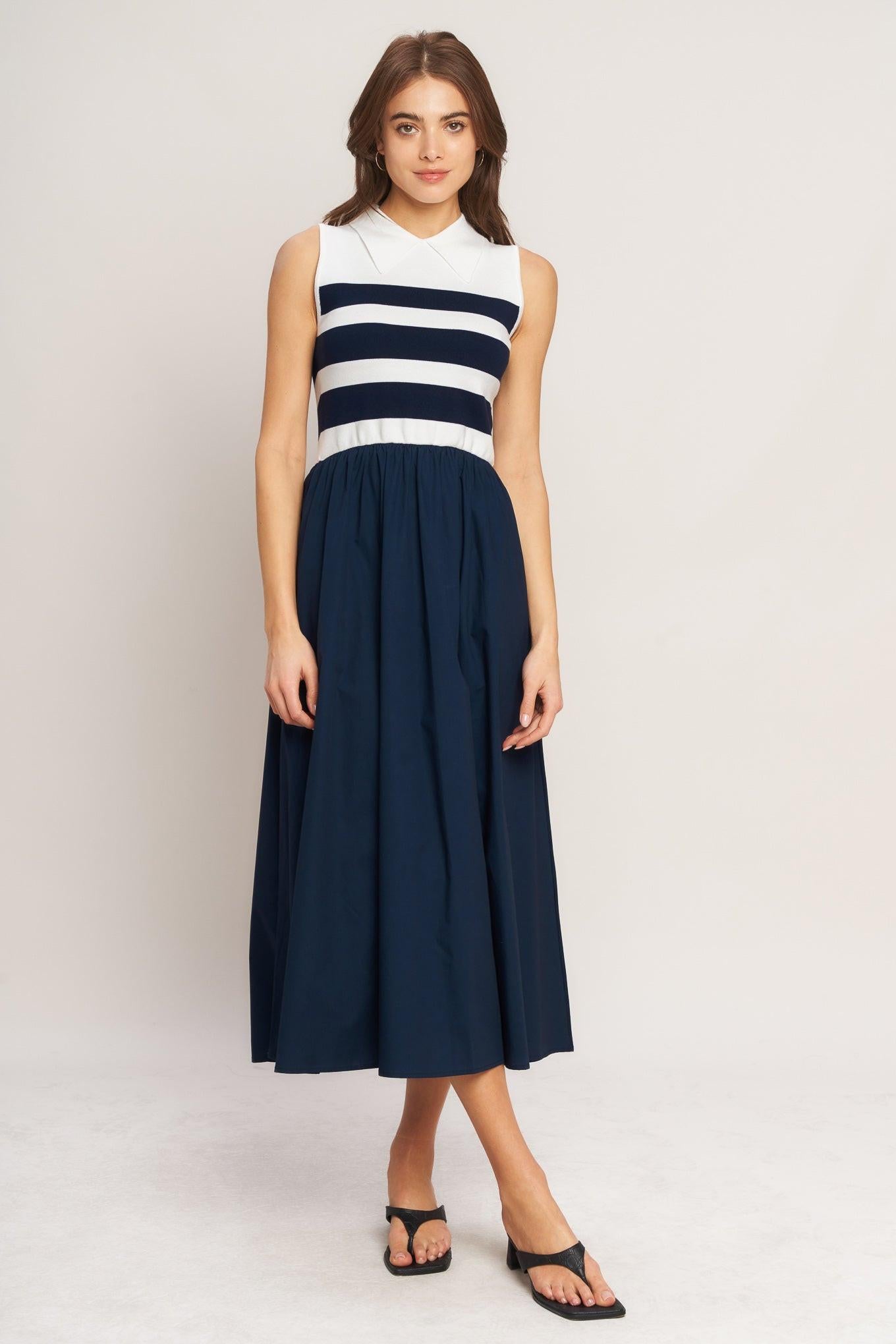 STRIPE ELEGANCE SWEATER WOVEN MIDI DRESS - Glamourous Grace