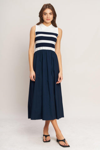 STRIPE ELEGANCE SWEATER WOVEN MIDI DRESS - Glamourous Grace