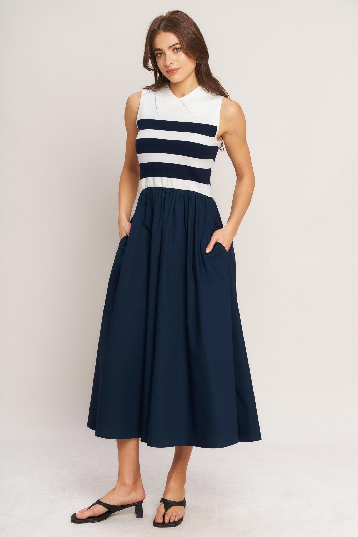 STRIPE ELEGANCE SWEATER WOVEN MIDI DRESS - Glamourous Grace