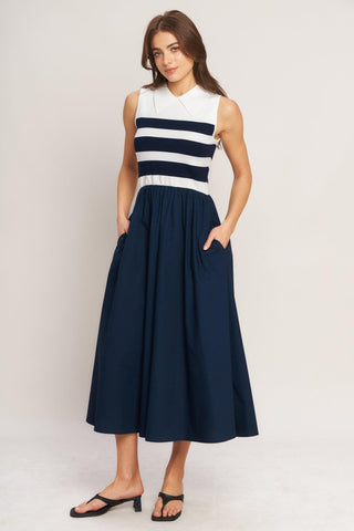 STRIPE ELEGANCE SWEATER WOVEN MIDI DRESS - Glamourous Grace