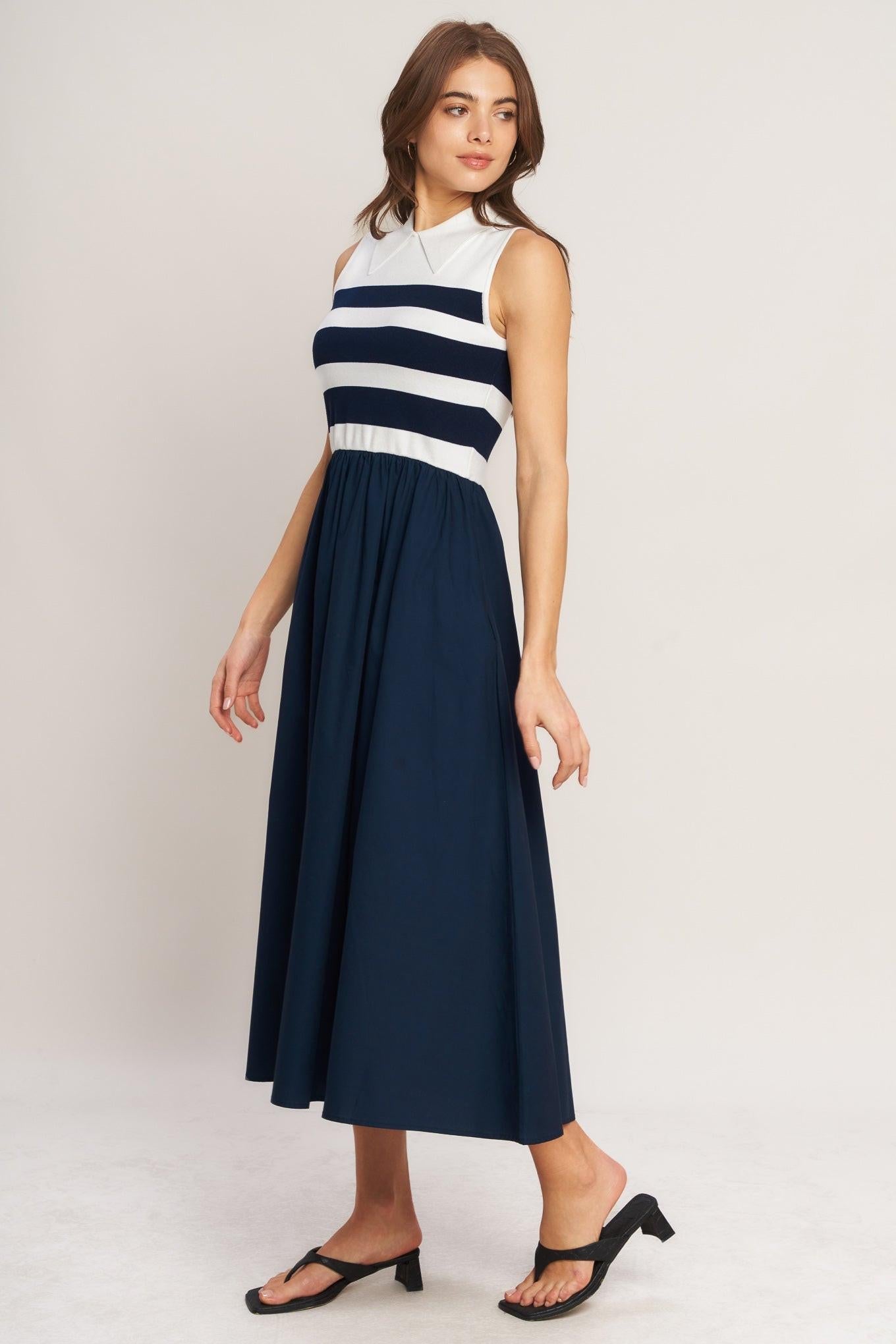 STRIPE ELEGANCE SWEATER WOVEN MIDI DRESS - Glamourous Grace