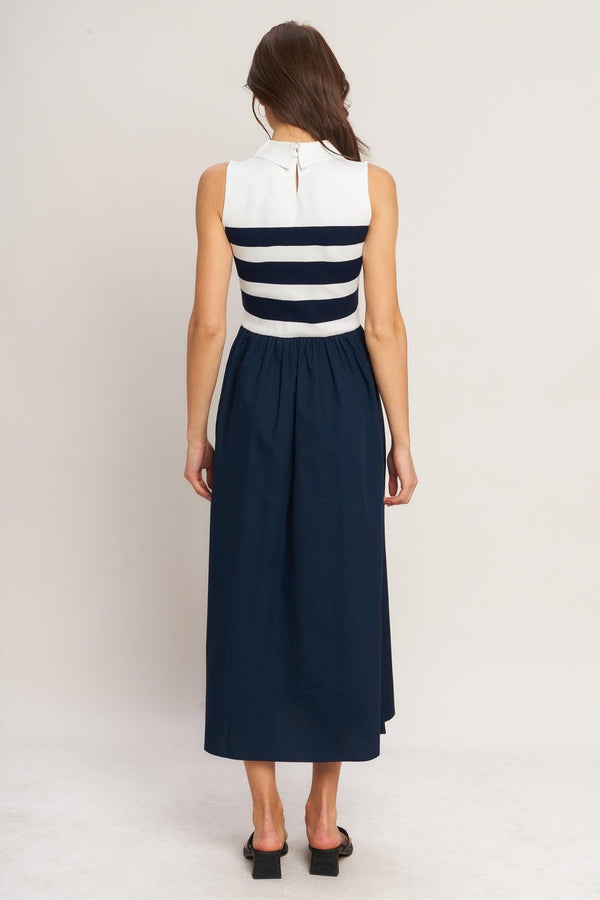 STRIPE ELEGANCE SWEATER WOVEN MIDI DRESS - Glamourous Grace