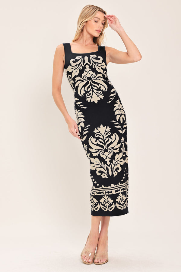 GREEK ISLE GLAM JACQUARD MIDI DRESS - Glamourous Grace