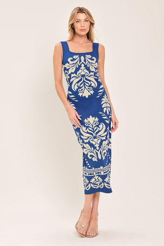 GREEK ISLE GLAM JACQUARD MIDI DRESS - Glamourous Grace