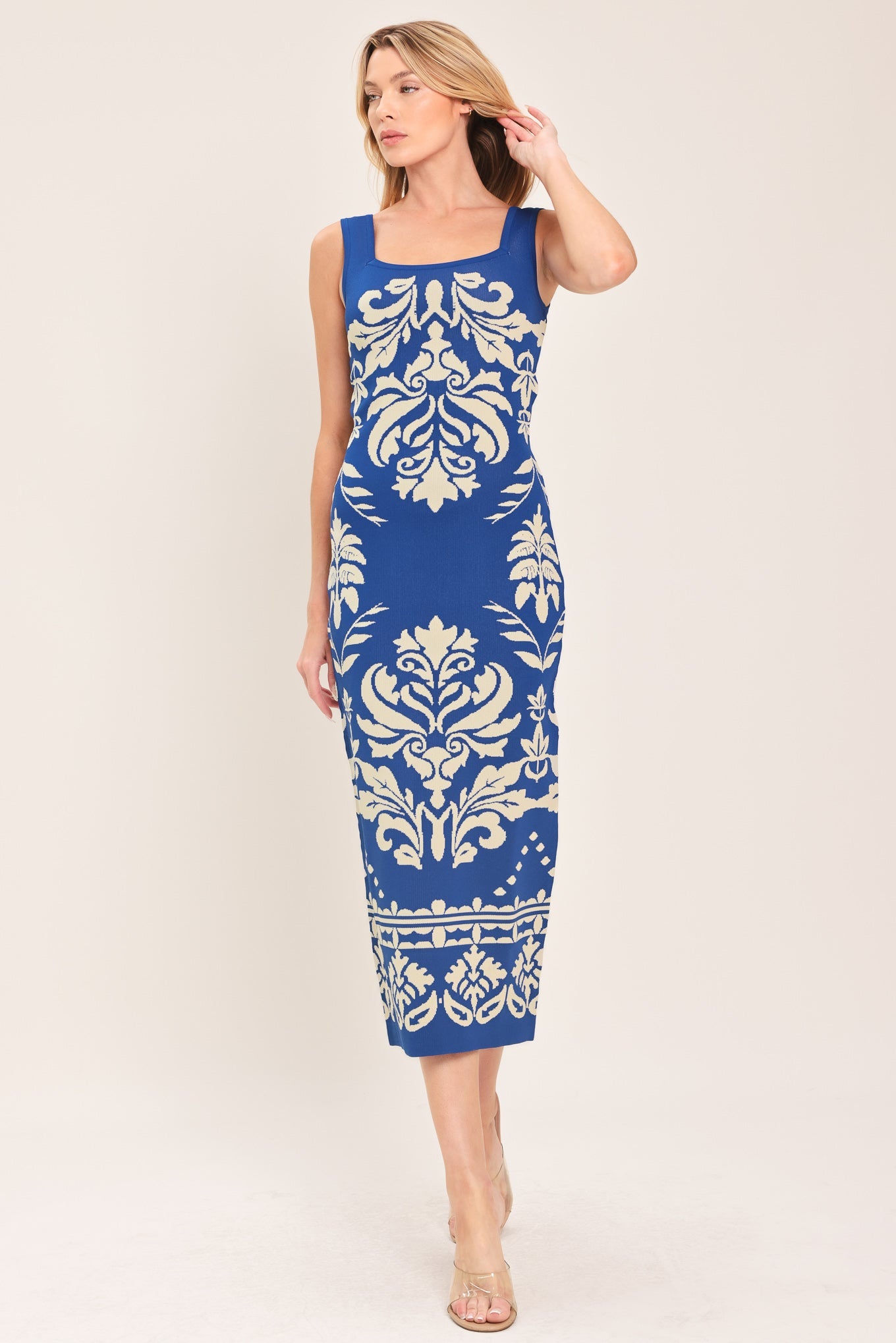 GREEK ISLE GLAM JACQUARD MIDI DRESS - Glamourous Grace