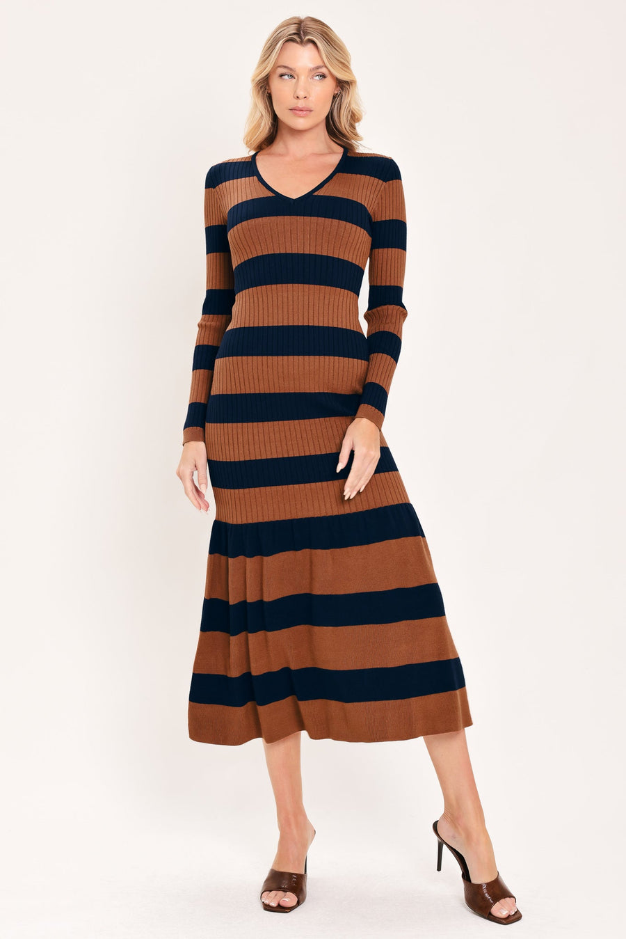 COGNAC NAVY RHYTHM SWEATER KNIT MIDI MERMAID DRESS