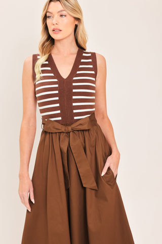 ESPRESSO SAILOR SWEATER WOVEN MIDI DRESS