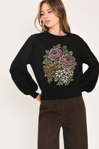 COZY ALL DAY BLACK BALLOON-SLEEVE SWEATER