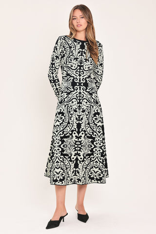 MIDNIGHT MUSE BLACK JACQUARD SWEATER MIDI DRESS