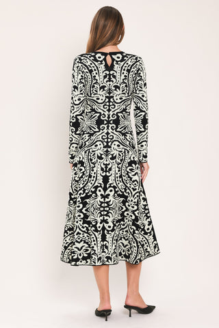 MIDNIGHT MUSE BLACK JACQUARD SWEATER MIDI DRESS