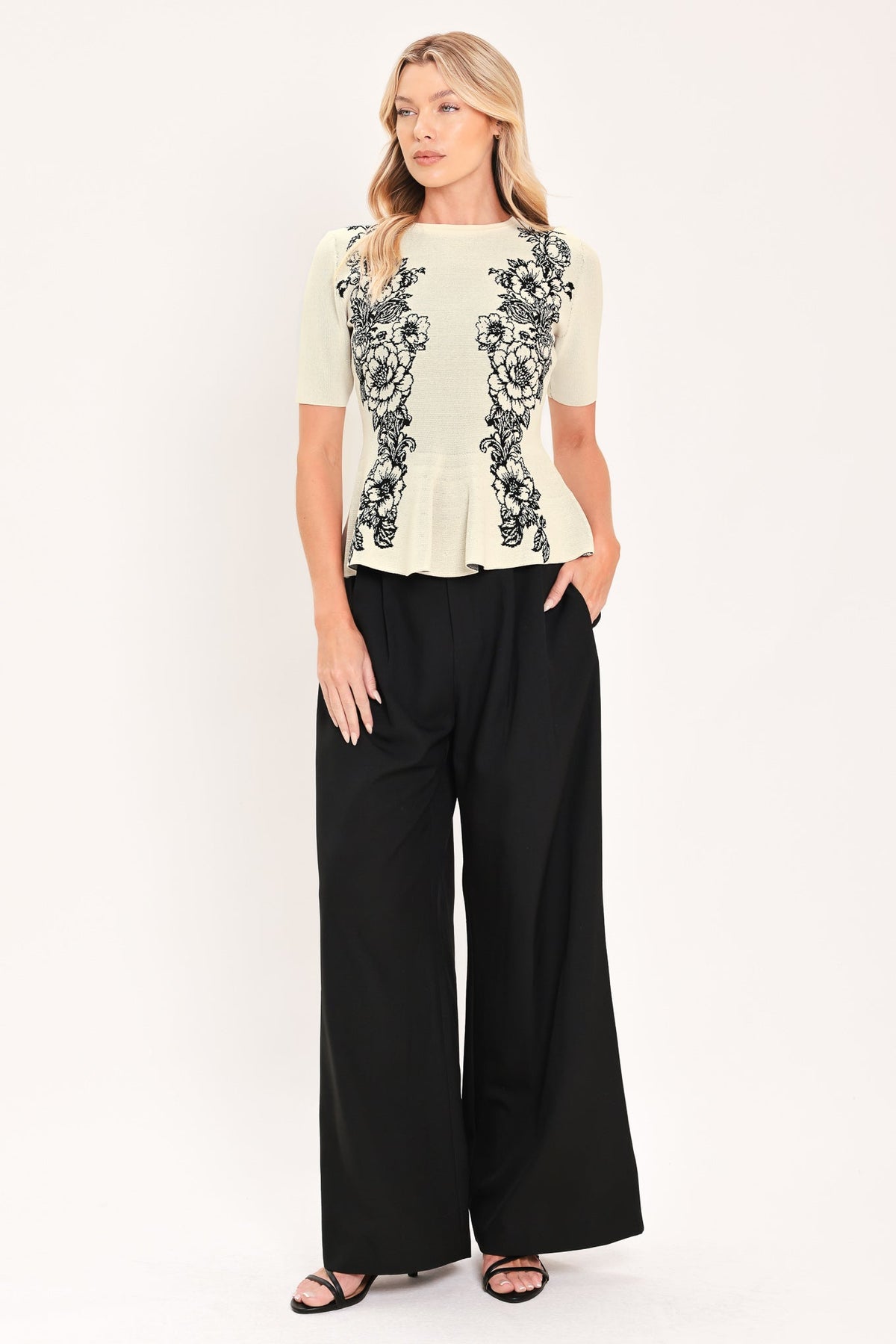 NOIR FLORA CONTOUR JACQUARD SWEATER TOP - Glamourous Grace