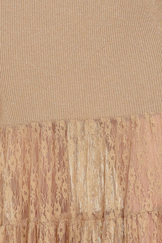GILDED GRACE GOLD METALLIC LACE-TIER SWEATER MAXI DRESS