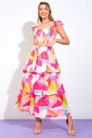 ABSOLUTE EDGE PINK WOVEN TOP AND SKIRT - Glamourous Grace