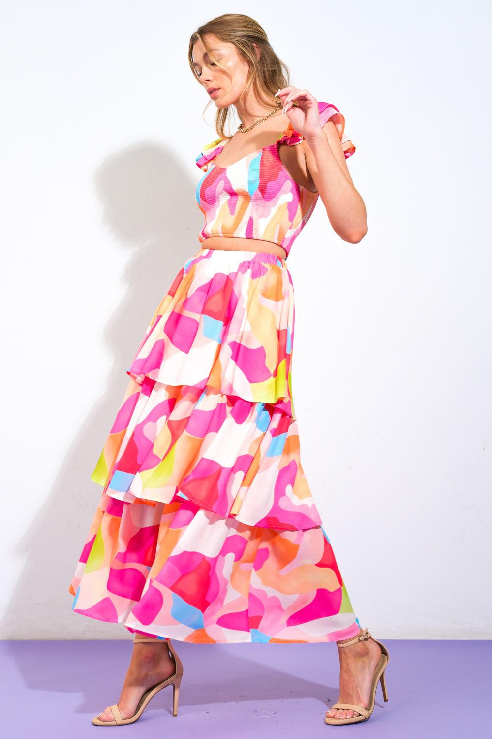 ABSOLUTE EDGE PINK WOVEN TOP AND SKIRT - Glamourous Grace