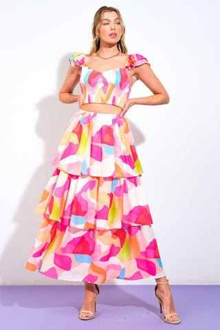 ABSOLUTE EDGE PINK WOVEN TOP AND SKIRT - Glamourous Grace