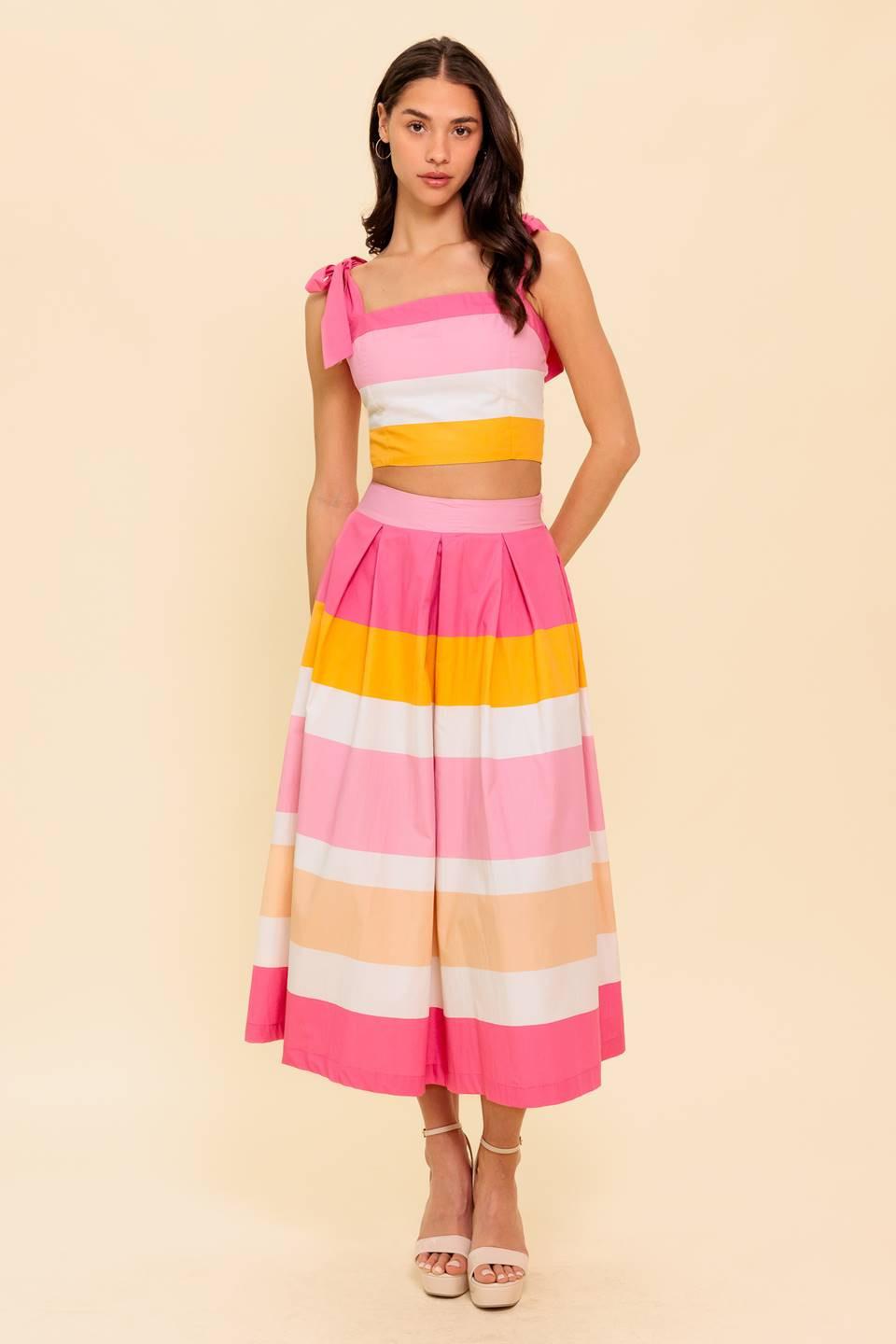 THE SPACE BETWEEN PINK WOVEN TOP AND SKIRT SET - Glamourous Grace