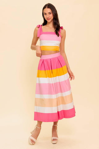 THE SPACE BETWEEN PINK WOVEN TOP AND SKIRT SET - Glamourous Grace