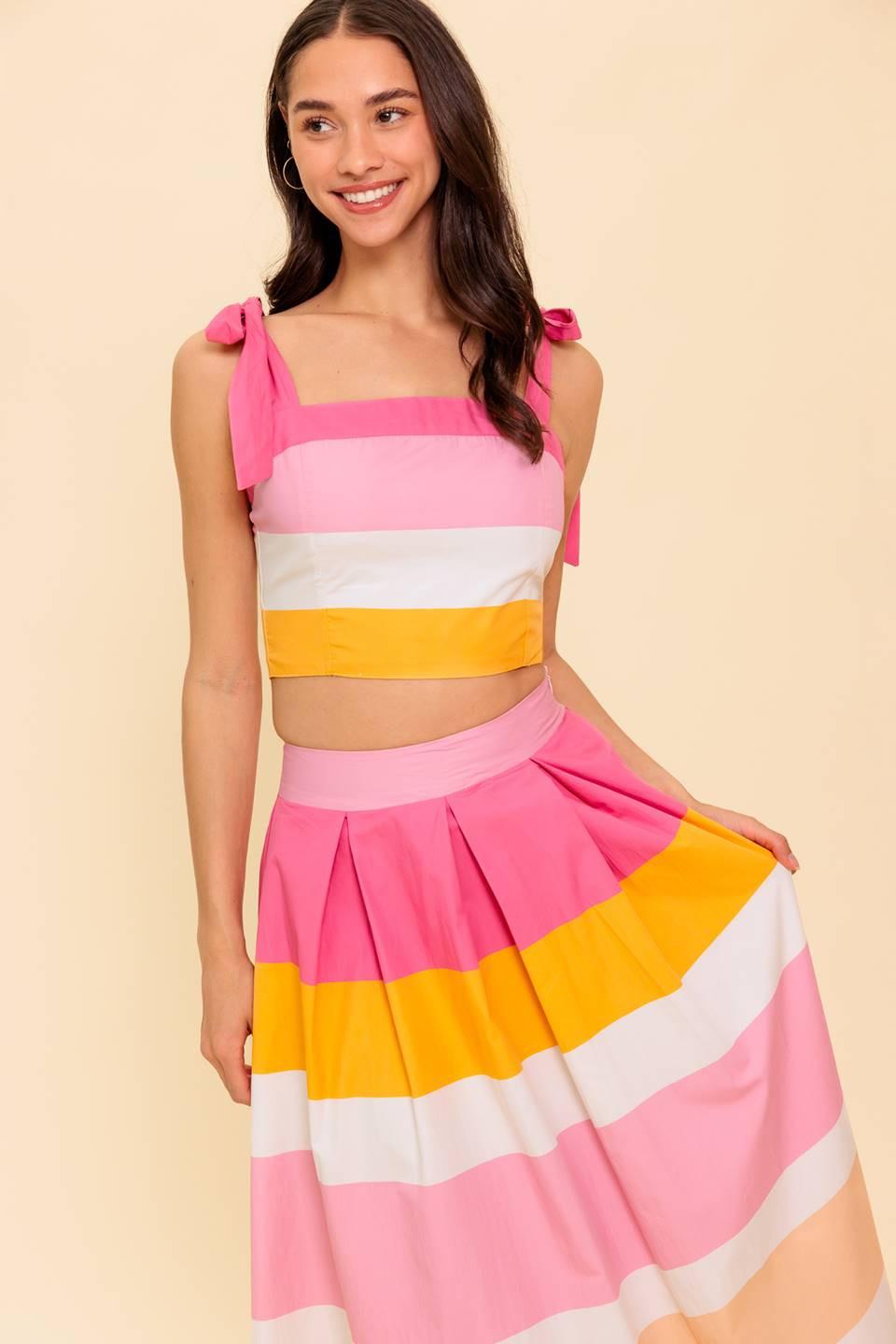 THE SPACE BETWEEN PINK WOVEN TOP AND SKIRT SET - Glamourous Grace