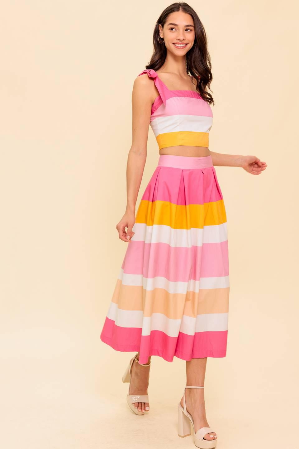 THE SPACE BETWEEN PINK WOVEN TOP AND SKIRT SET - Glamourous Grace