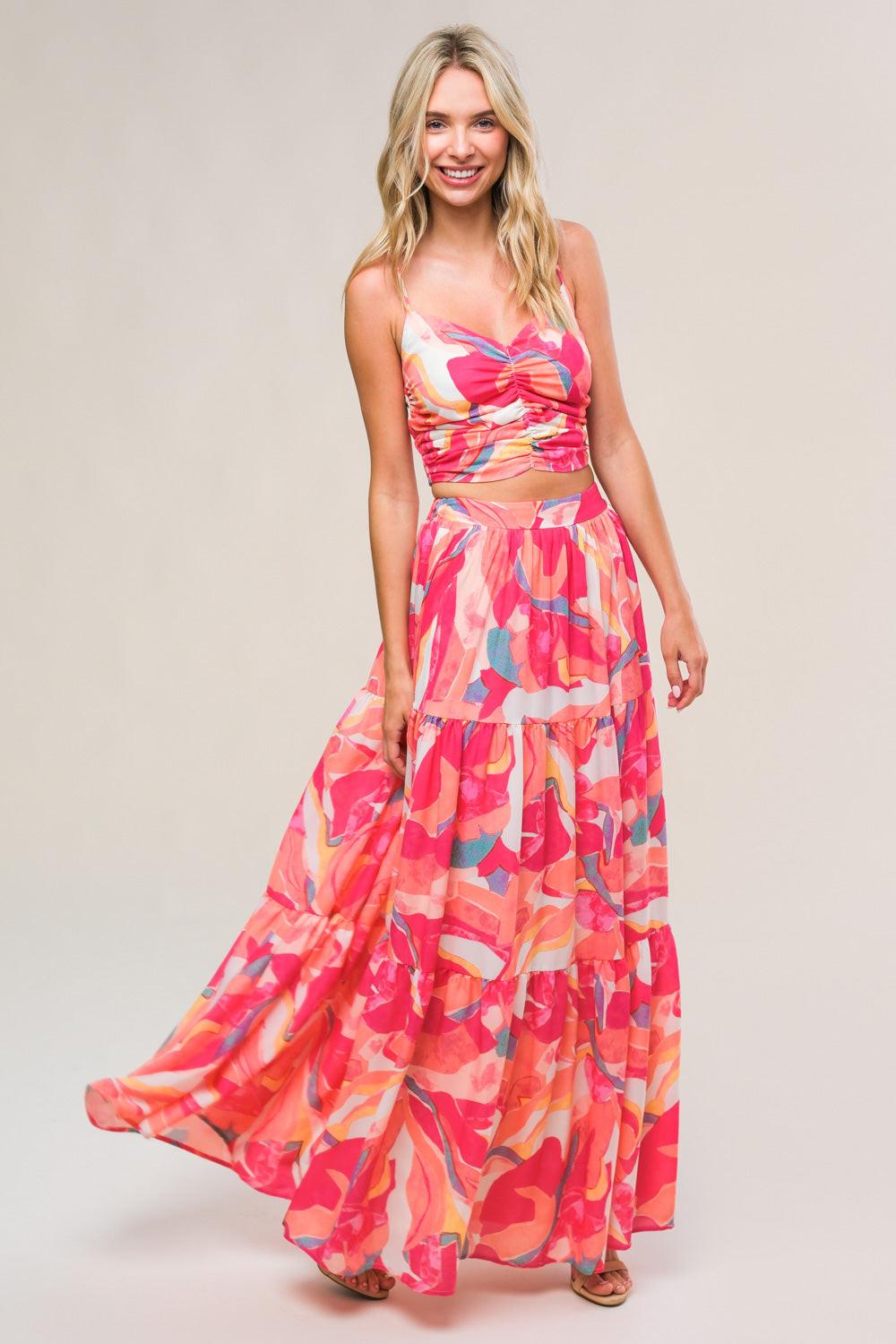ROMANTICALLY SPEAKING WOVEN TOP AND SKIRT SET - Glamourous Grace