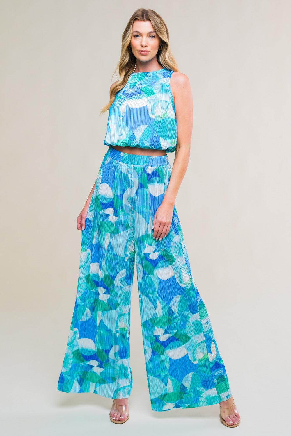 MARITIME MUSE WOVEN PLISSE TOP AND PANT SET - Glamourous Grace