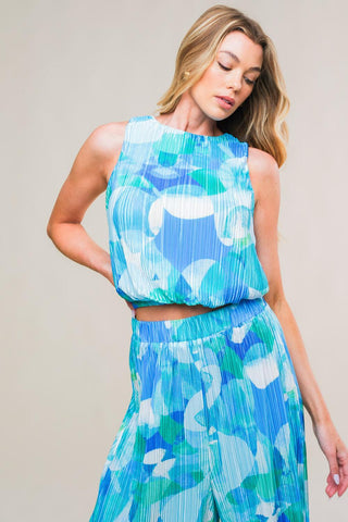 MARITIME MUSE WOVEN PLISSE TOP AND PANT SET - Glamourous Grace