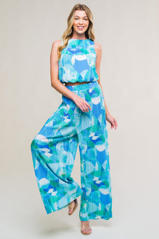 MARITIME MUSE WOVEN PLISSE TOP AND PANT SET - Glamourous Grace