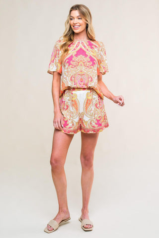SCARLET SYMPHONY WOVEN TOP AND SHORT SET - Glamourous Grace