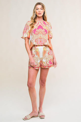 SCARLET SYMPHONY WOVEN TOP AND SHORT SET - Glamourous Grace