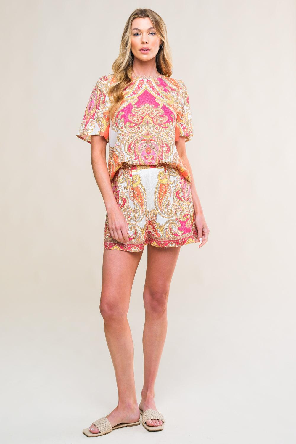 SCARLET SYMPHONY WOVEN TOP AND SHORT SET - Glamourous Grace