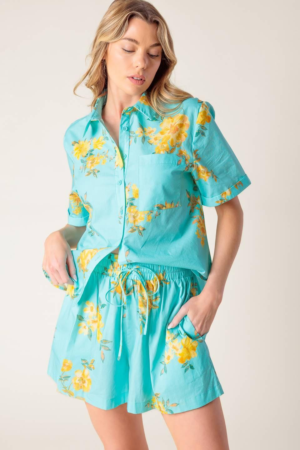 TREASURED TIMES WOVEN TOP AND SHORT SET - Glamourous Grace
