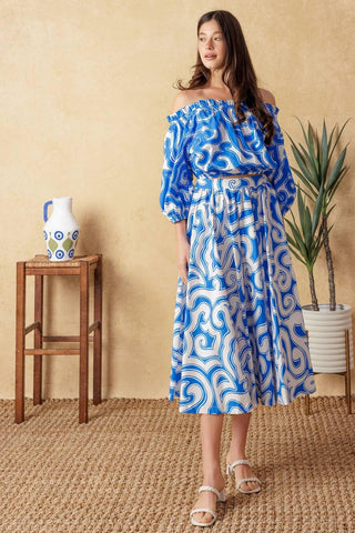 SUNSET SASHAY BLUE TOP AND SKIRT SET - Glamourous Grace