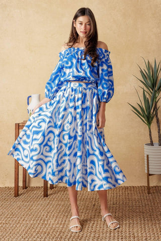 SUNSET SASHAY BLUE TOP AND SKIRT SET - Glamourous Grace