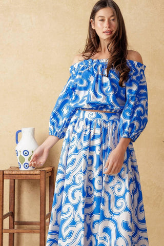 SUNSET SASHAY BLUE TOP AND SKIRT SET - Glamourous Grace