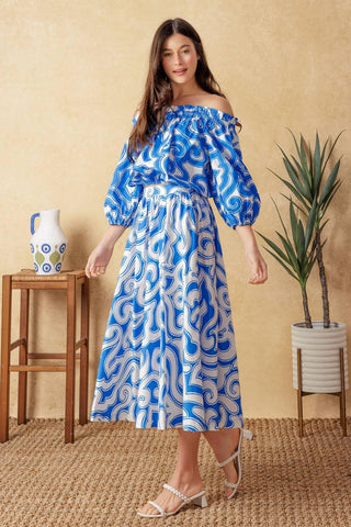SUNSET SASHAY BLUE TOP AND SKIRT SET - Glamourous Grace