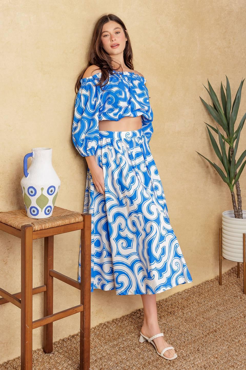 SUNSET SASHAY BLUE TOP AND SKIRT SET - Glamourous Grace